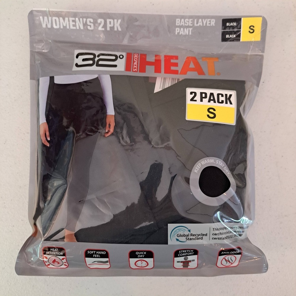 32 Degrees Heat Base Layer Pant Womens S Black NEW 2 Pack Thermal 1319-207